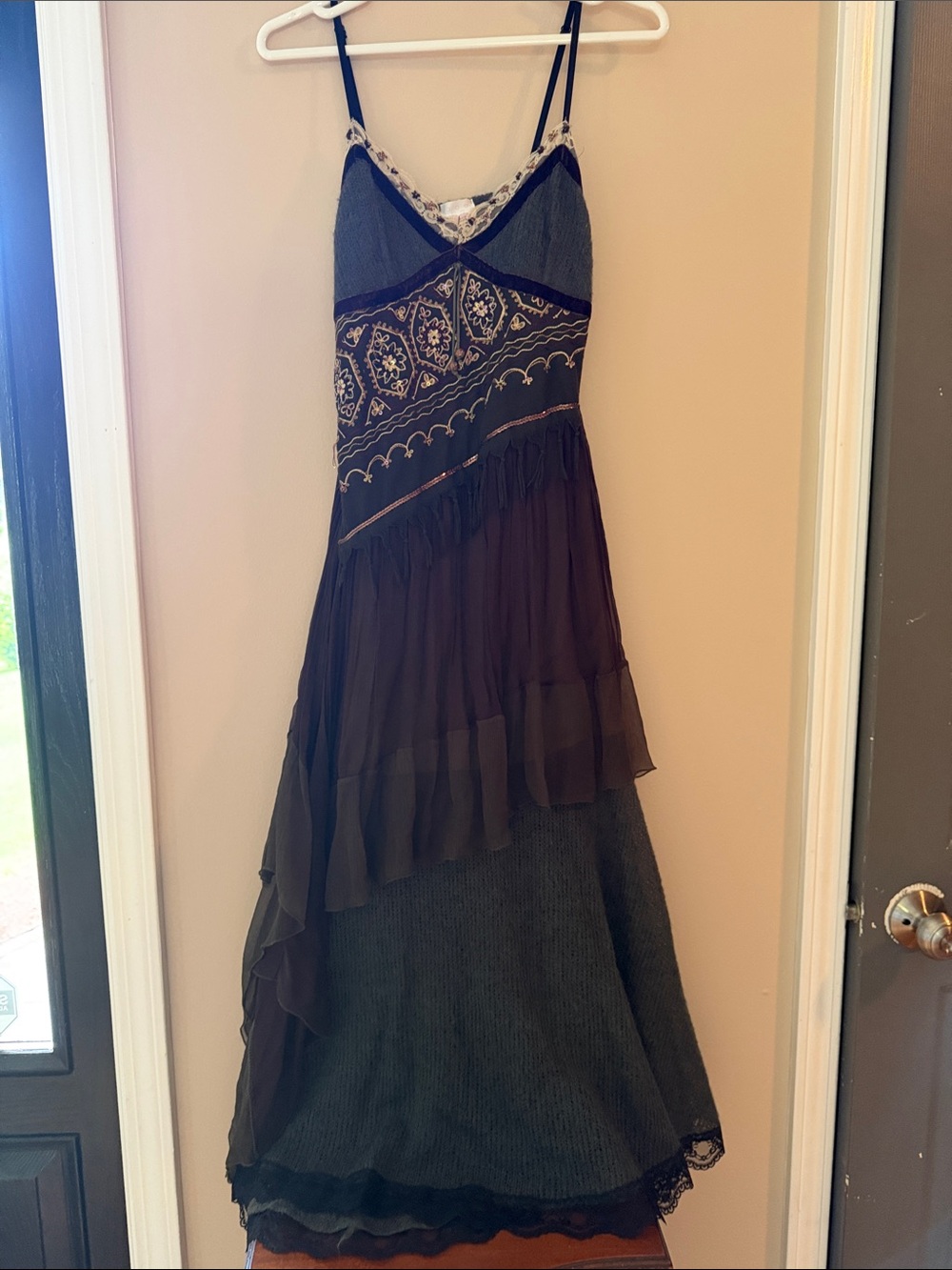 Lm Lulu Paris Black & Charcoal Boho Asymmetrical Spaghetti-Strap Dress